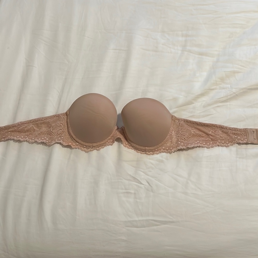 On Gossamer tan strapless bra